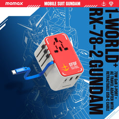 1-World+ 3-Port Travel GaN Charger With Built-in USB-C Cable 70W Gundam