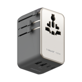 1-World²⁺ 4-Port Mini Universal Travel GaN Charger with Built-In Retractable Cable 100W with Dual AC