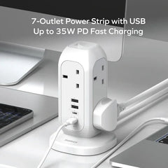1-Plug 7-Outlet Power Strip With USB (PD 35W)