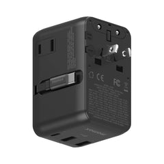 1-World 70W 3-Port Dual AC Travel Adapter with Built-In Retractable Cable