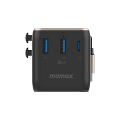 1-World 70W 3-Port Dual AC Travel Adapter with Built-In Retractable Cable