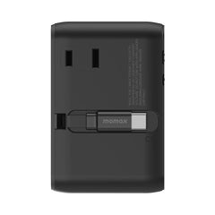 1-World 70W 3-Port Dual AC Travel Adapter with Built-In Retractable Cable