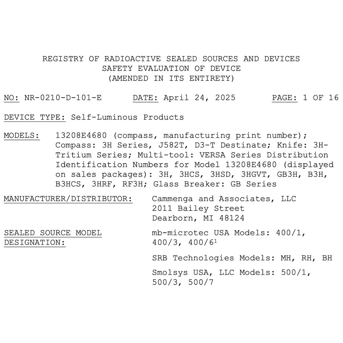 CountyComm - Tritium Ember Glow Fob With Glass Breaker - Official NRC License Approved NO: NR-0210-D-101-E