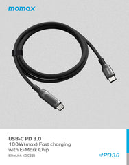 EliteLink USB-C to USB-C Braided LED Display Cable 100W 1.2m