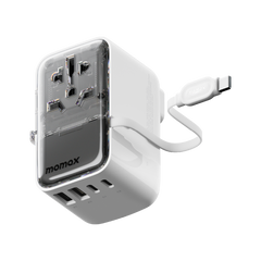 1-World+ Flow 4-Port Travel Charger With Built-In USB-C Cable 35W