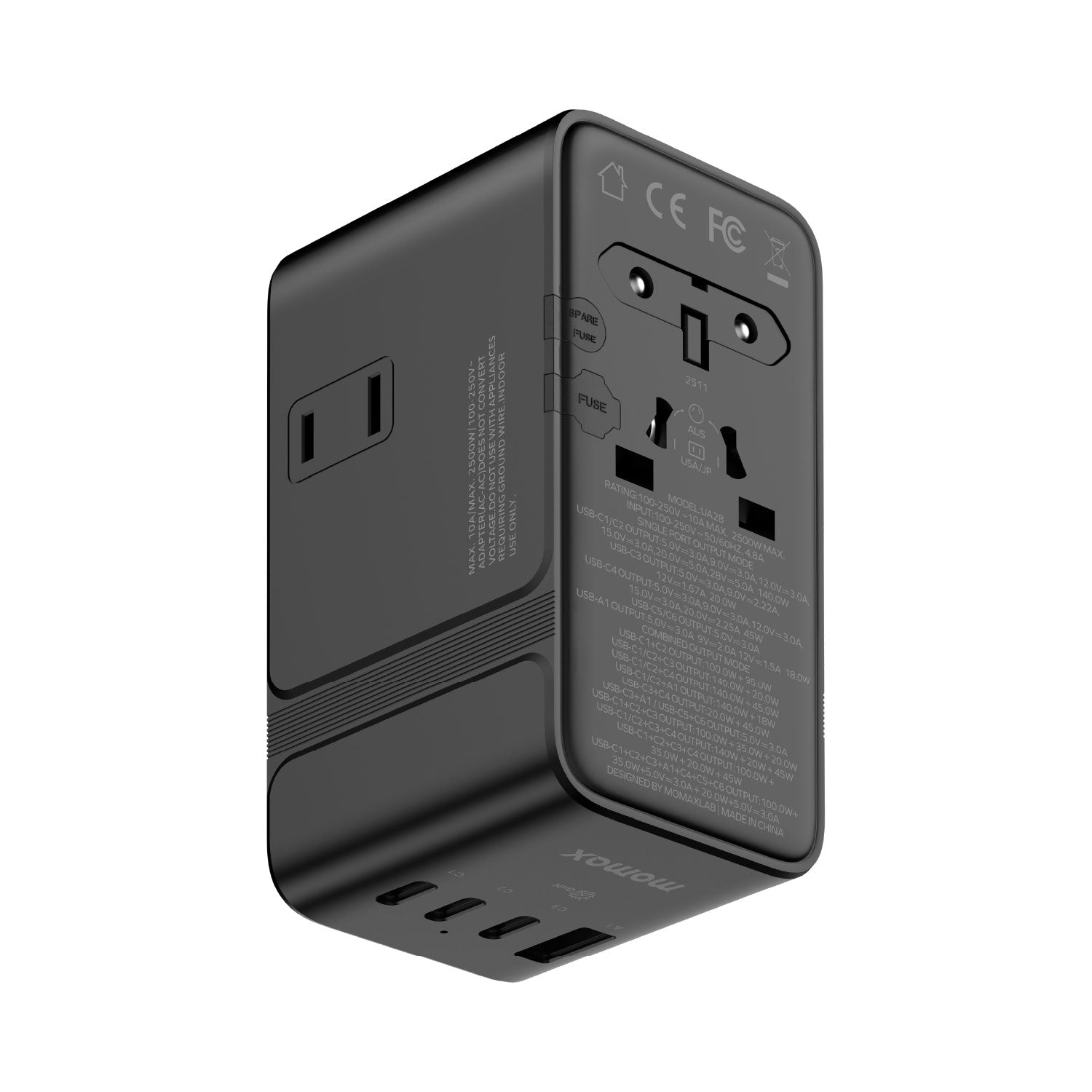 1-World² 205W 7-Port Dual AC Travel Adapter
