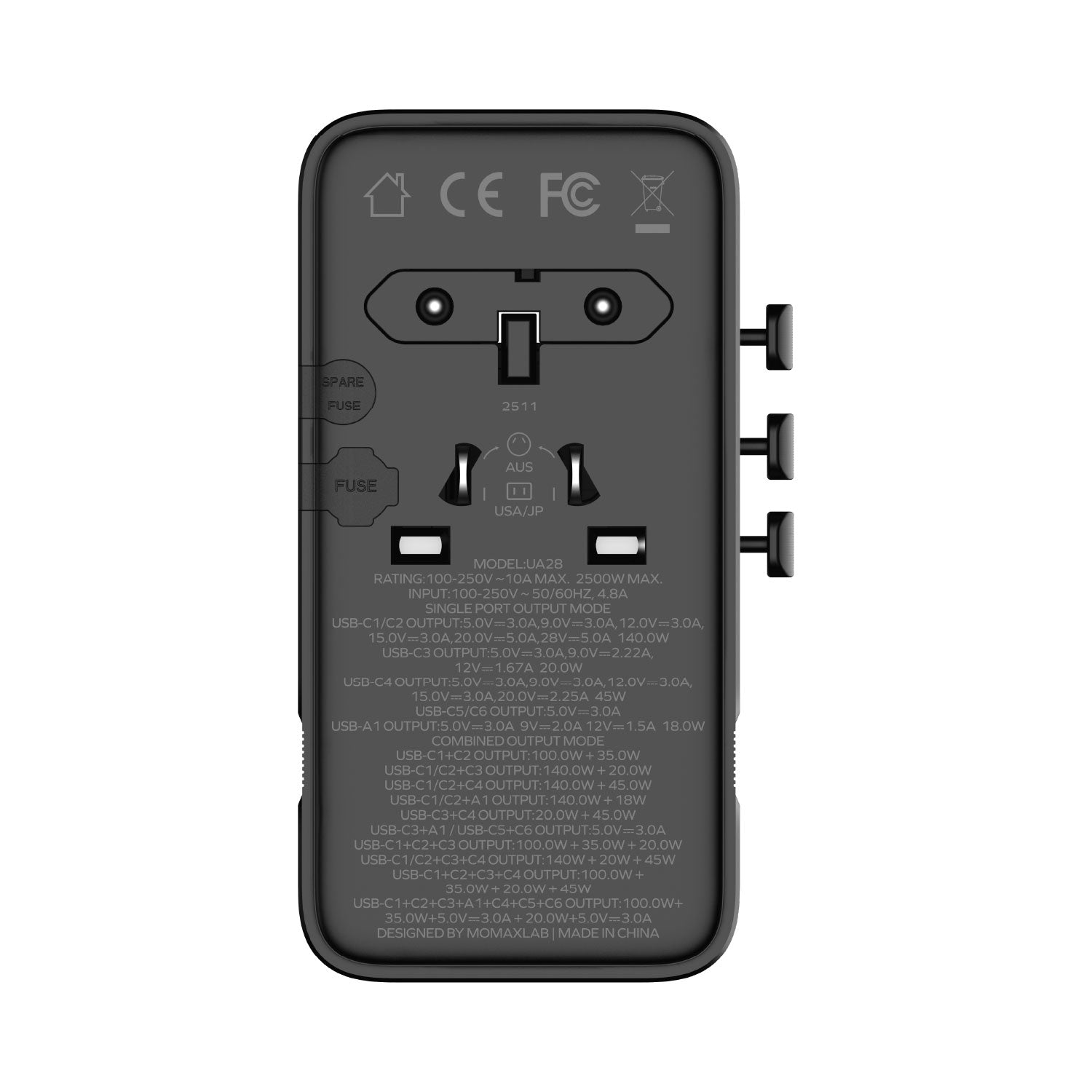 1-World² 205W 7-Port Dual AC Travel Adapter
